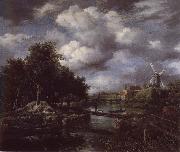 Jacob van Ruisdael Landscape with a windmill  near town Moat oil painting on canvas